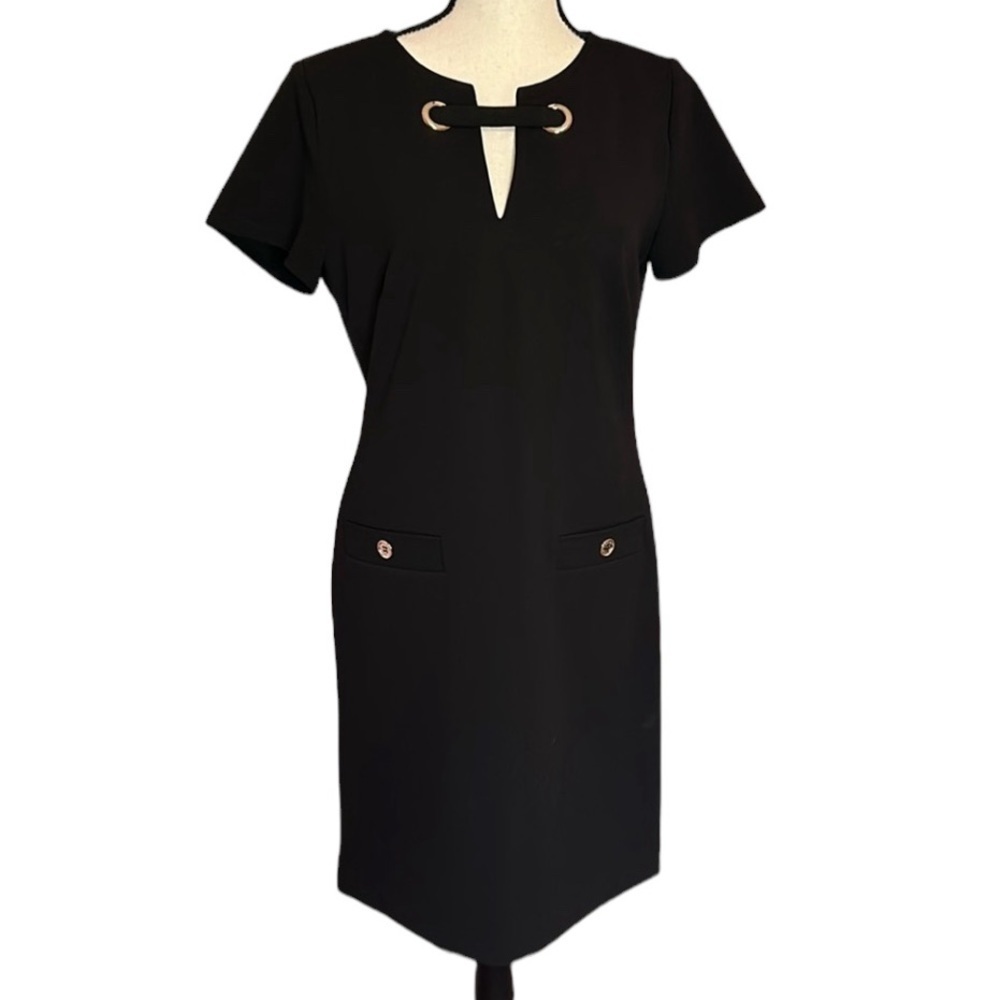 Tommy Hilfiger Short Sleeve Grommet Neck Black Dress Size 6 Like New!